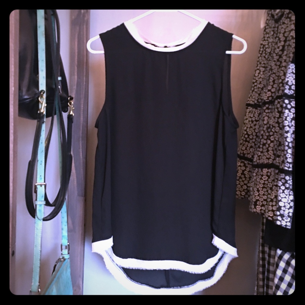 Sheer black & white chiffon top.
